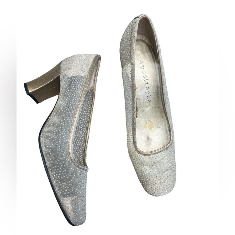 Vtg Square Toe Mesh Sheer Sparkly Fairy Leather Pumps Size 6.5 Ladylike Glam